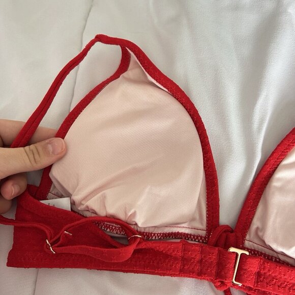 Shade & Shore Red Bikini Top Womens Medium M Longline Cinch Front Textured - Picture 5 of 7